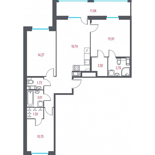 Евро 4-комнатная квартира