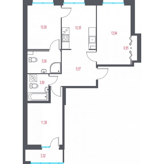 Квартира 3-комнатная