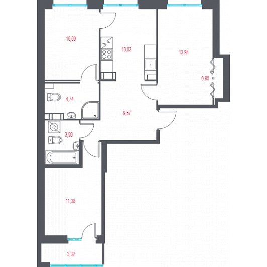 Квартира 3-комнатная