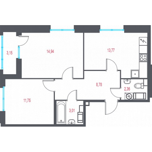 Квартира 2-комнатная