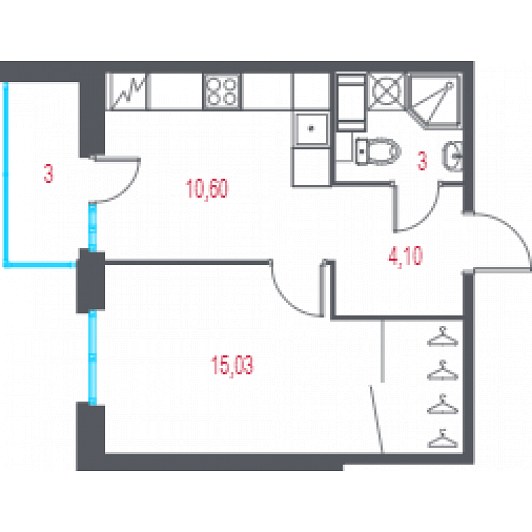 Квартира 1-комнатная